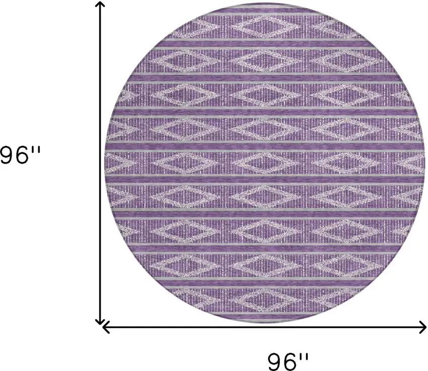 8' Purple Gray And Ivory Round Geometric Washable Indoor Outdoor Area Rug Photo 3