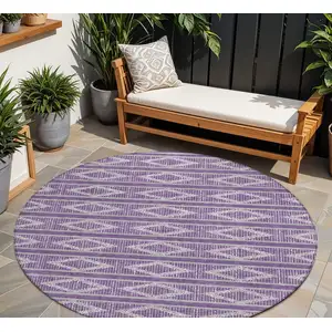 Photo of 8' Purple Gray And Ivory Round Geometric Washable Indoor Outdoor Area Rug