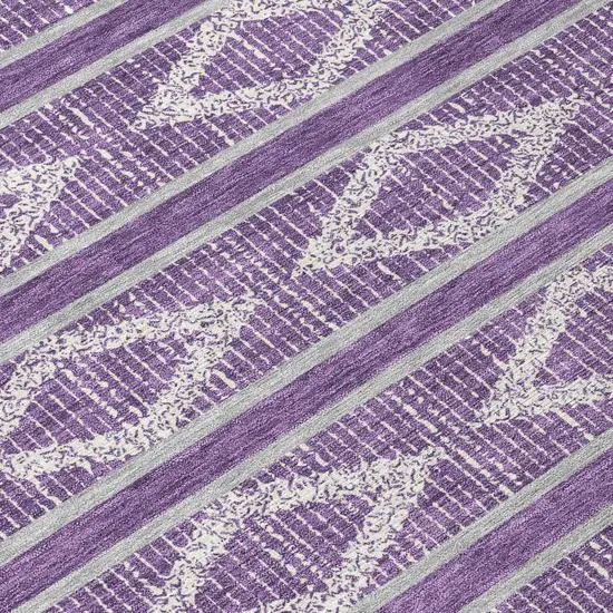 8' Purple Gray And Ivory Round Geometric Washable Indoor Outdoor Area Rug Photo 8