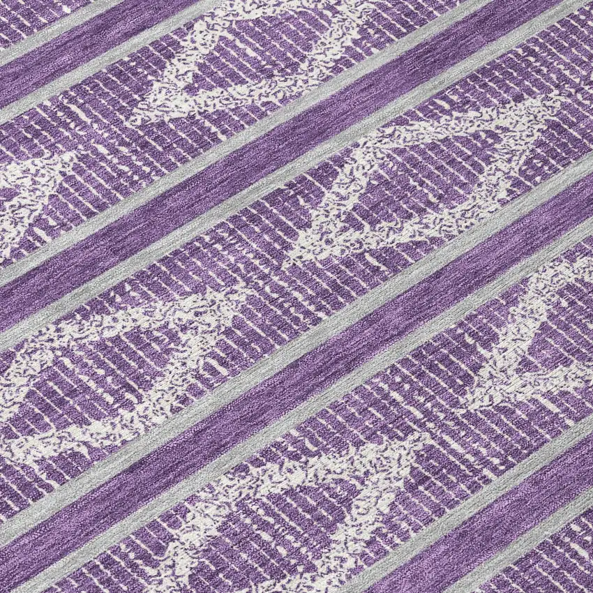 8' Purple Gray And Ivory Round Geometric Washable Indoor Outdoor Area Rug Photo 8