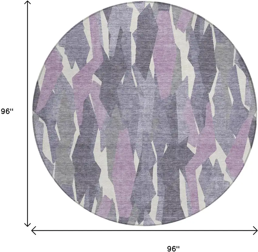 8' Purple Gray And Ivory Round Striped Washable Indoor Outdoor Area Rug Photo 3