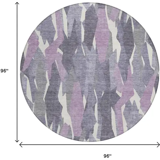 8' Purple Gray And Ivory Round Striped Washable Indoor Outdoor Area Rug Photo 3