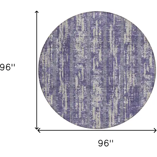 8' Purple Gray And Ivory Round Striped Washable Indoor Outdoor Area Rug Photo 3