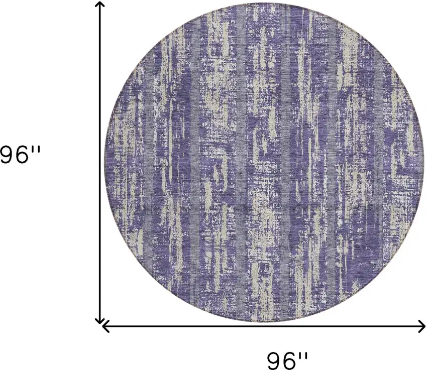 8' Purple Gray And Ivory Round Striped Washable Indoor Outdoor Area Rug Photo 3