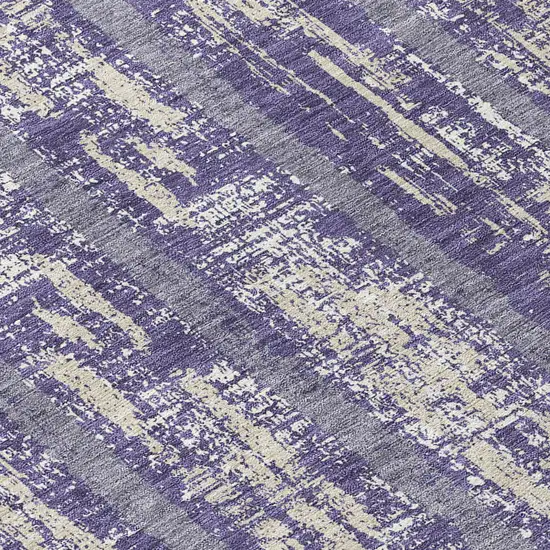 8' Purple Gray And Ivory Round Striped Washable Indoor Outdoor Area Rug Photo 8