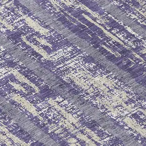 Photo of 8' Purple Gray And Ivory Round Striped Washable Indoor Outdoor Area Rug