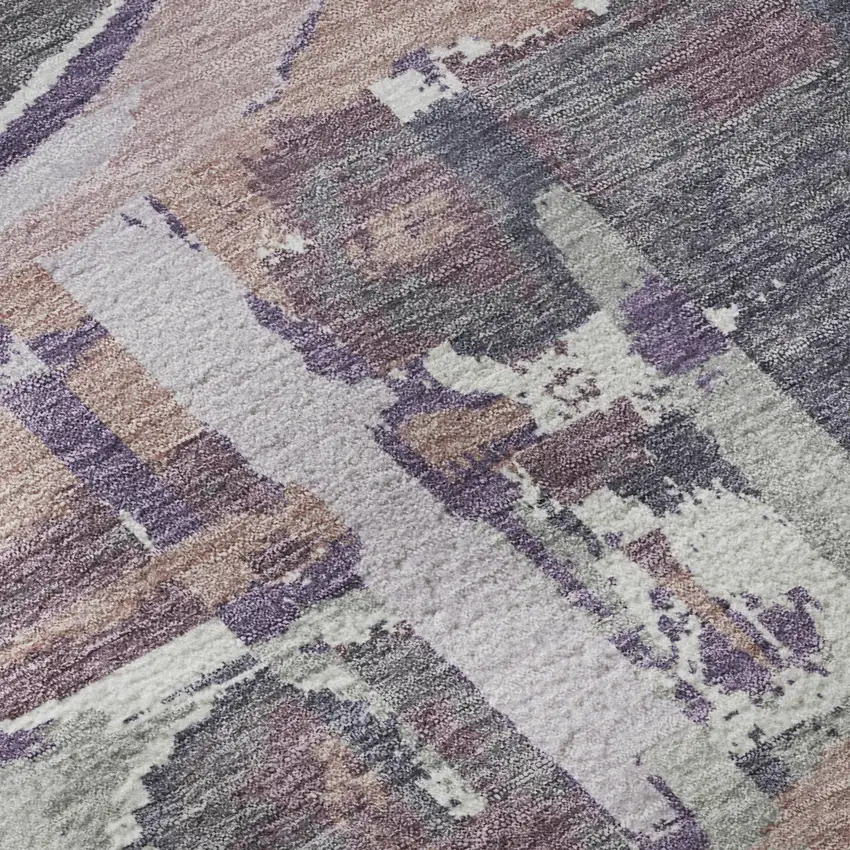 8' Purple Gray And Lavender Geometric Washable Round Rug With UV Protection Photo 9