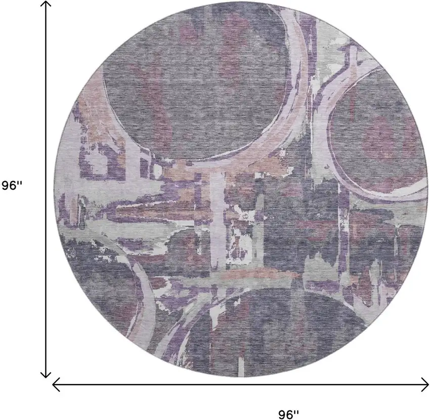 8' Purple Gray And Lavender Geometric Washable Round Rug With UV Protection Photo 8