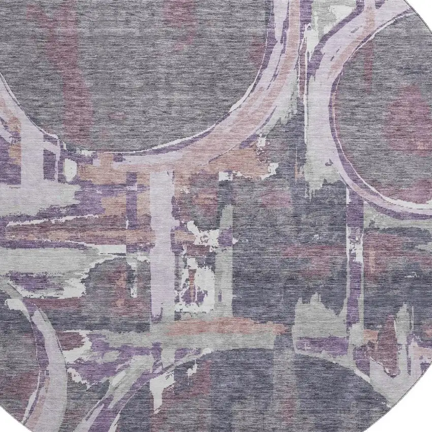 8' Purple Gray And Lavender Geometric Washable Round Rug With UV Protection Photo 3