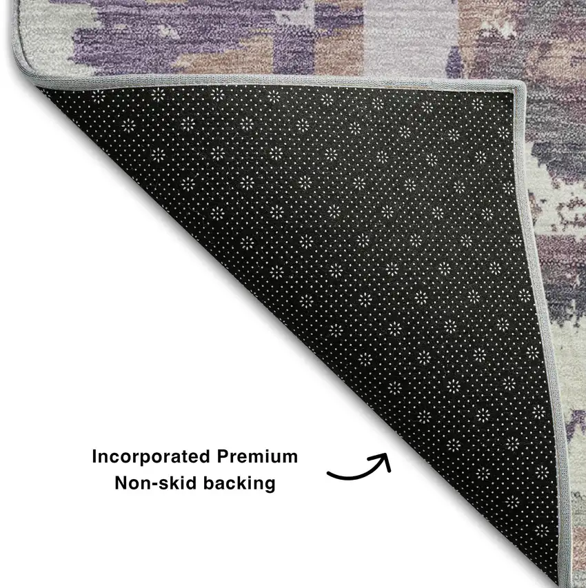 8' Purple Gray And Lavender Geometric Washable Round Rug With UV Protection Photo 6