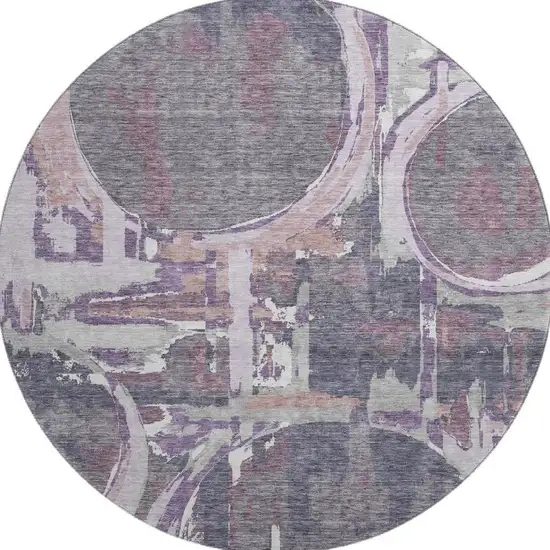 8' Purple Gray And Lavender Geometric Washable Round Rug With UV Protection Photo 4