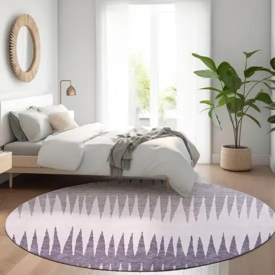8' Purple Gray And Lavender Striped Washable Round Rug With UV Protection Photo 5