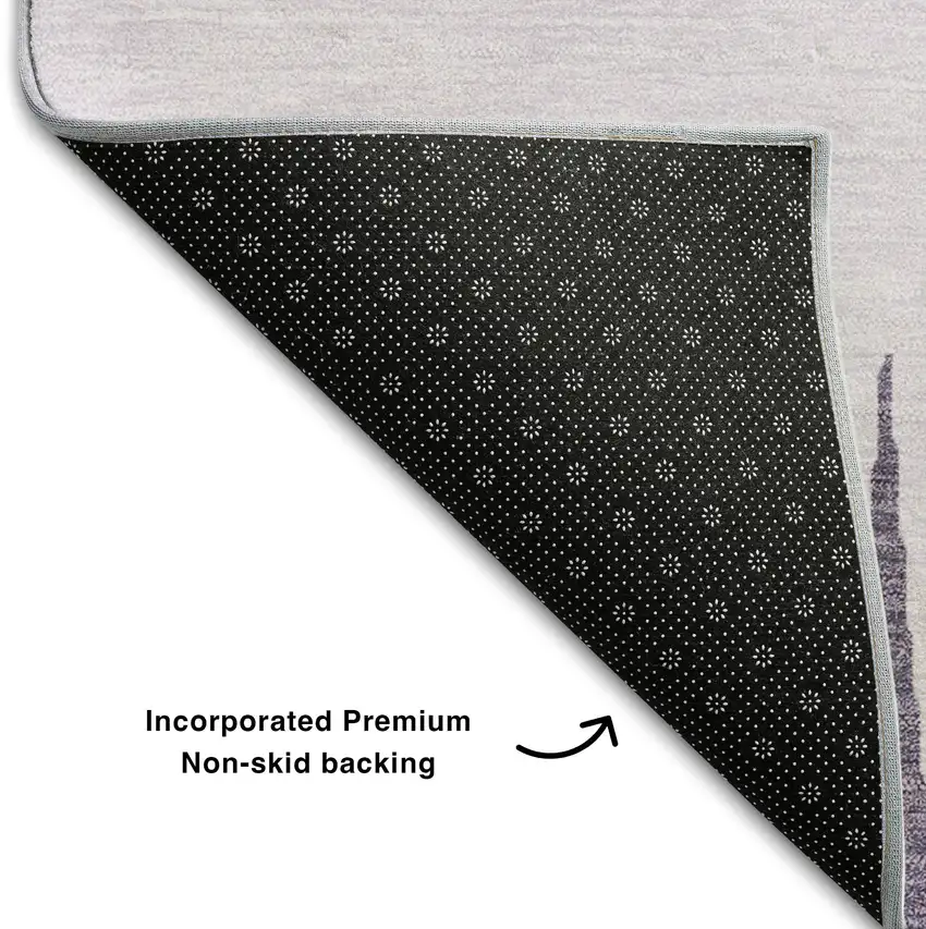 8' Purple Gray And Lavender Striped Washable Round Rug With UV Protection Photo 6