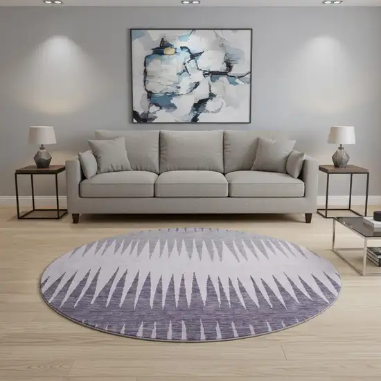 8' Purple Gray And Lavender Striped Washable Round Rug With UV Protection Photo 2