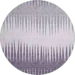 Photo of 8' Purple Gray And Lavender Striped Washable Round Rug With UV Protection