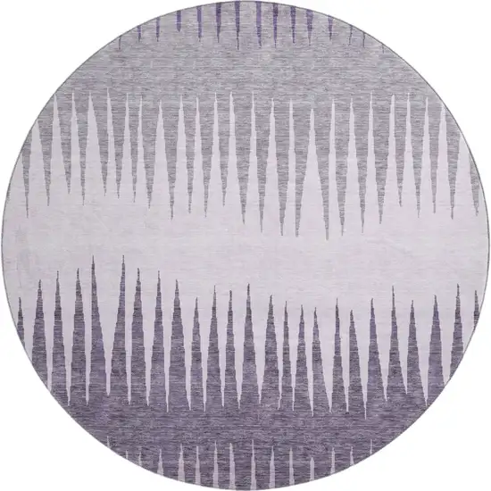 8' Purple Gray And Lavender Striped Washable Round Rug With UV Protection Photo 1