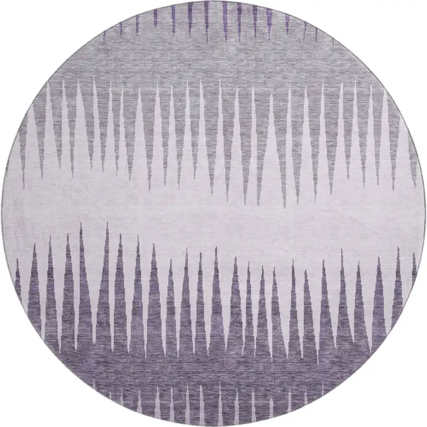 8' Purple Gray And Lavender Striped Washable Round Rug With UV Protection Photo 1