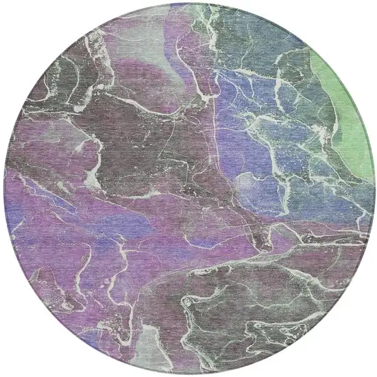 8' Purple Gray And Mint Green Round Abstract Washable Indoor Outdoor Area Rug Photo 3