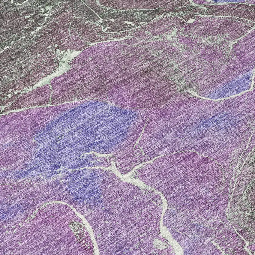 8' Purple Gray And Mint Green Round Abstract Washable Indoor Outdoor Area Rug Photo 9