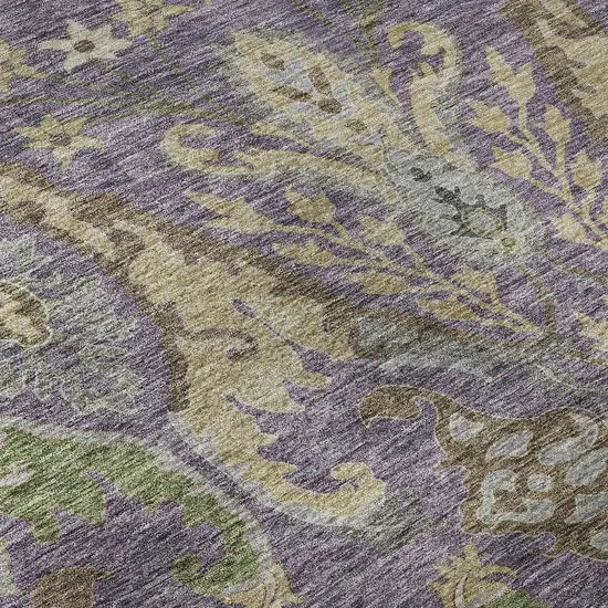 8' Purple Gray And Olive Green Floral Washable Round Rug With UV Protection Photo 8