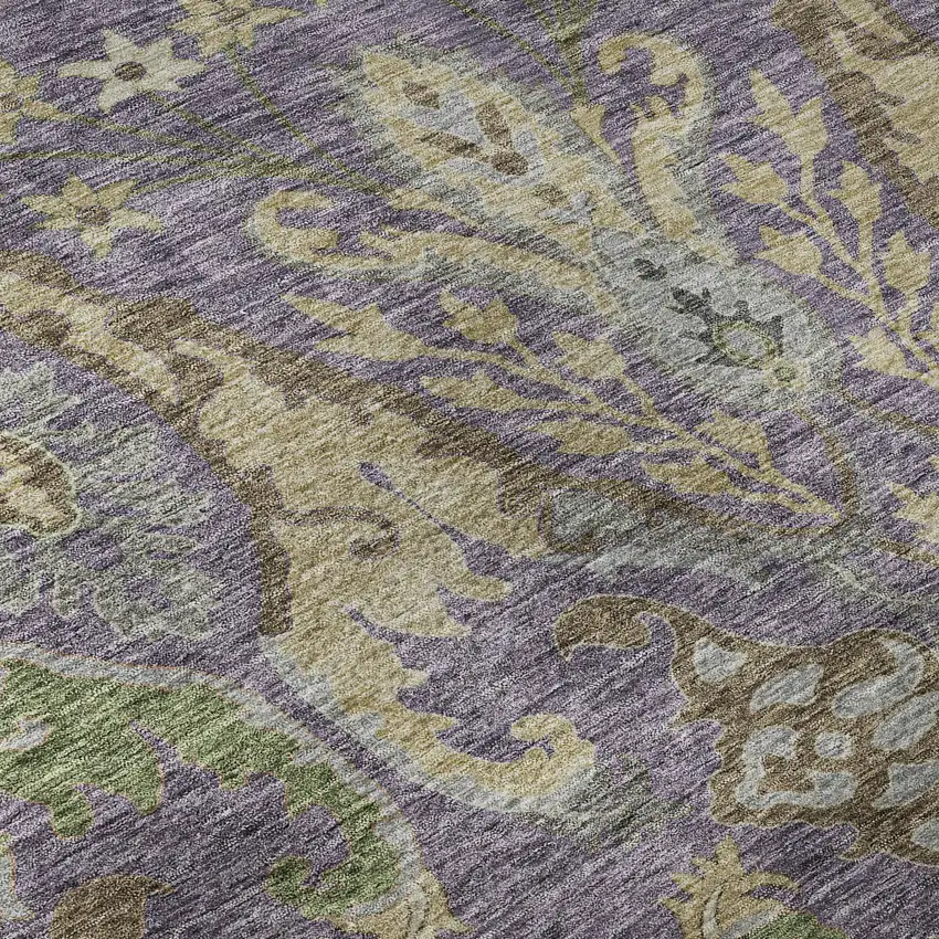 8' Purple Gray And Olive Green Floral Washable Round Rug With UV Protection Photo 8