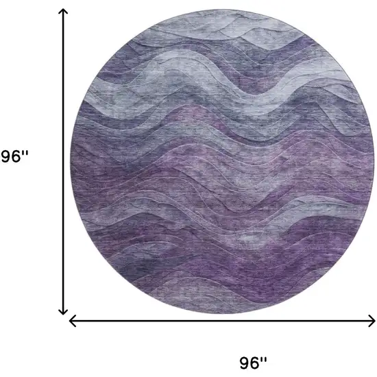 8' Purple Gray And Silver Abstract Washable Round Rug With UV Protection Photo 9