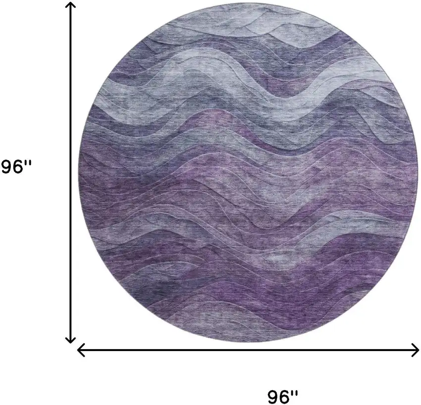 8' Purple Gray And Silver Abstract Washable Round Rug With UV Protection Photo 9