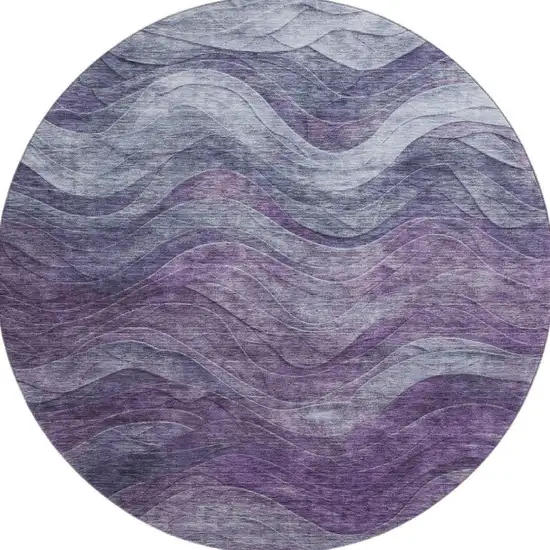 8' Purple Gray And Silver Abstract Washable Round Rug With UV Protection Photo 2