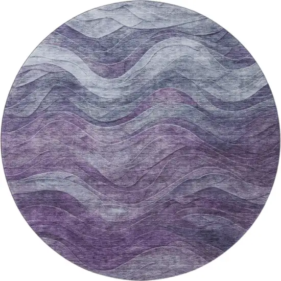 8' Purple Gray And Silver Abstract Washable Round Rug With UV Protection Photo 3