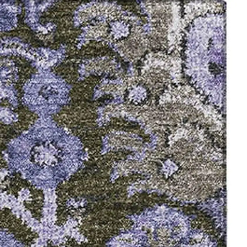 8' Purple Gray And Silver Damask Washable Area Rug With UV Protection Photo 2