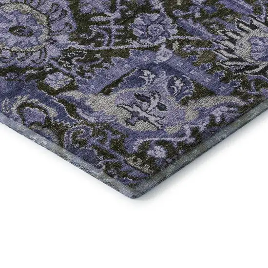 8' Purple Gray And Silver Damask Washable Area Rug With UV Protection Photo 7