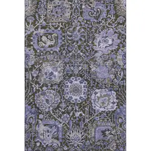 Photo of 8' Purple Gray And Silver Damask Washable Area Rug With UV Protection