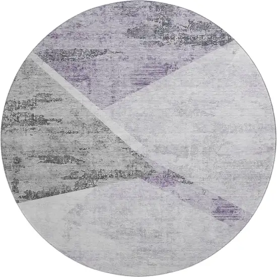 8' Purple Gray And Silver Geometric Washable Round Rug With UV Protection Photo 1