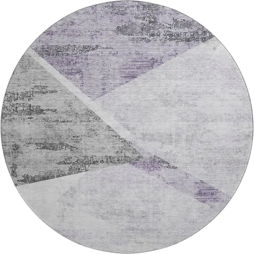 8' Purple Gray And Silver Geometric Washable Round Rug With UV Protection Photo 1