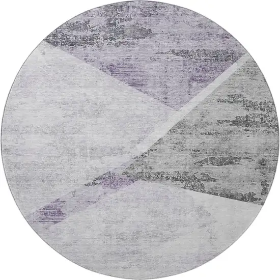8' Purple Gray And Silver Geometric Washable Round Rug With UV Protection Photo 4