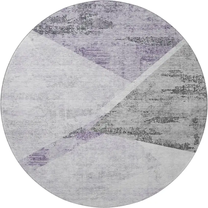 8' Purple Gray And Silver Geometric Washable Round Rug With UV Protection Photo 4
