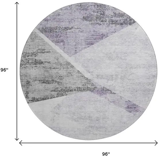 8' Purple Gray And Silver Geometric Washable Round Rug With UV Protection Photo 3