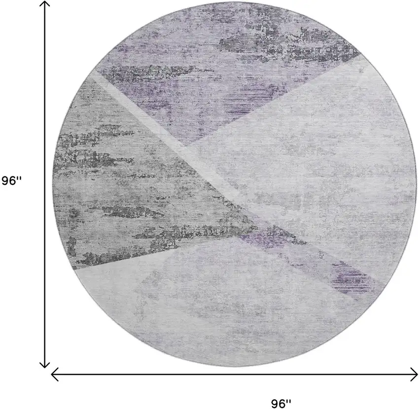 8' Purple Gray And Silver Geometric Washable Round Rug With UV Protection Photo 3