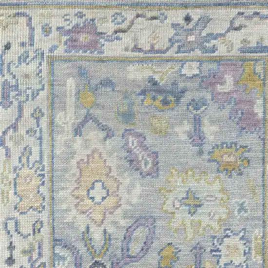 8' Purple Gray and Gold Wool Oriental Hand Knotted Runner Rug With Fringe Photo 6