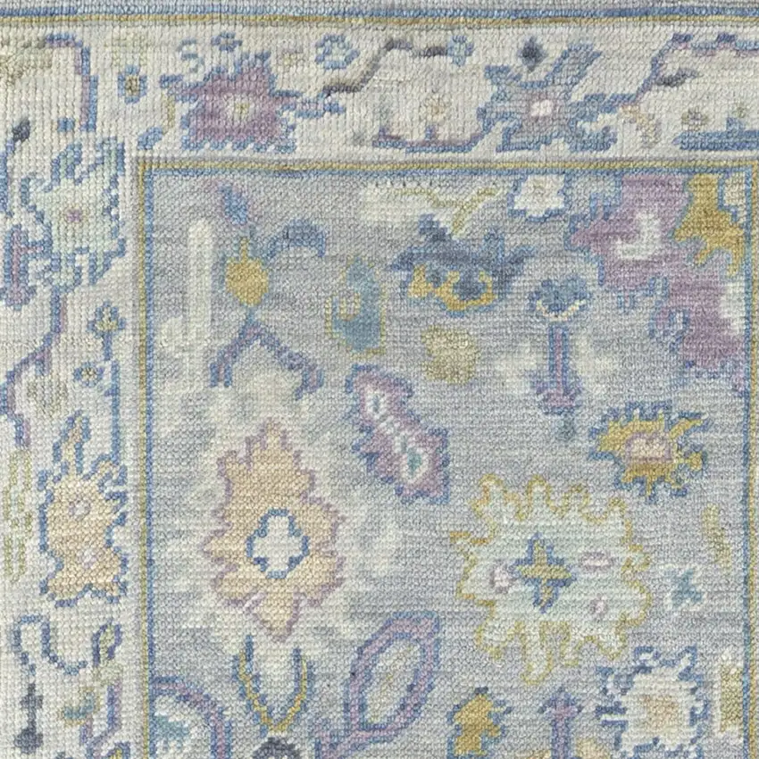8' Purple Gray and Gold Wool Oriental Hand Knotted Runner Rug With Fringe Photo 6