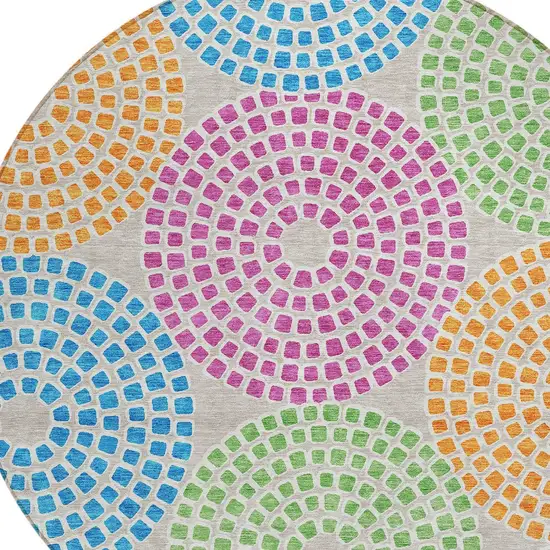8' Purple Green And Aqua Round Geometric Washable Indoor Outdoor Area Rug Photo 4