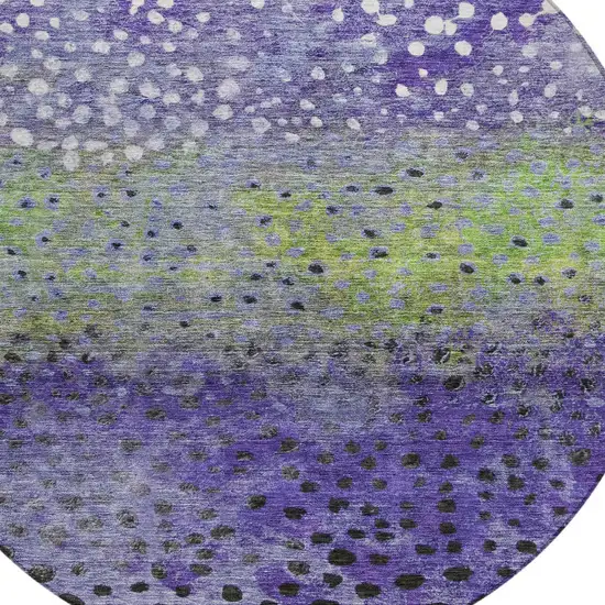 8' Purple Green And Black Round Abstract Washable Indoor Outdoor Area Rug Photo 5