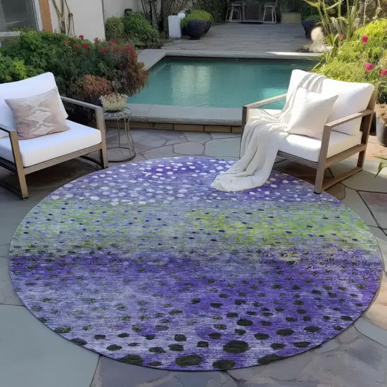 8' Purple Green And Black Round Abstract Washable Indoor Outdoor Area Rug Photo 7