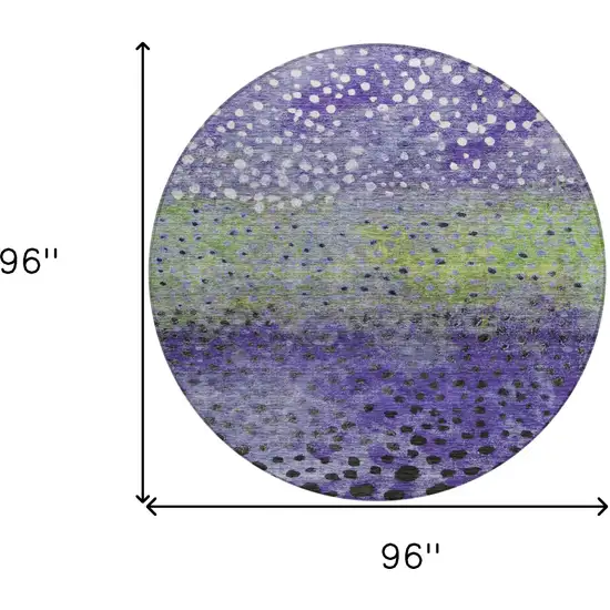 8' Purple Green And Black Round Abstract Washable Indoor Outdoor Area Rug Photo 9