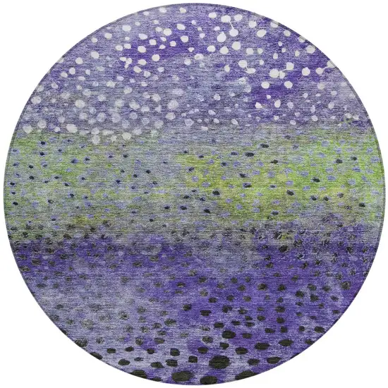 8' Purple Green And Black Round Abstract Washable Indoor Outdoor Area Rug Photo 6