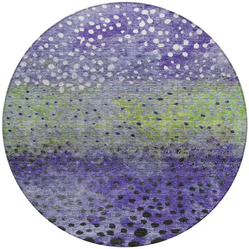 8' Purple Green And Black Round Abstract Washable Indoor Outdoor Area Rug Photo 6