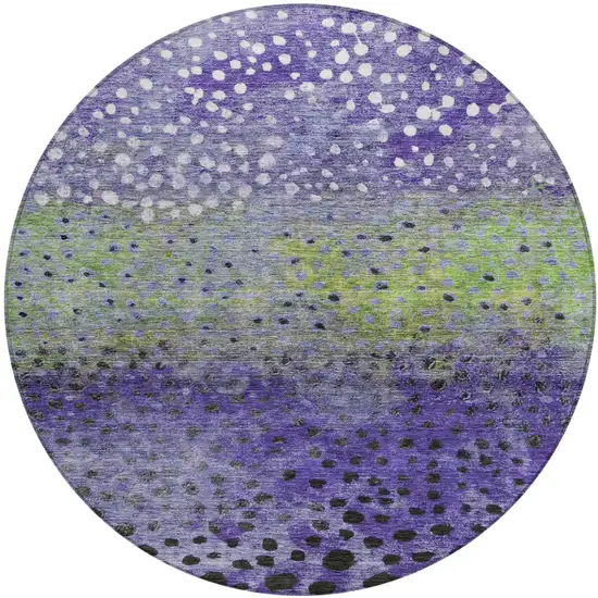 8' Purple Green And Black Round Abstract Washable Indoor Outdoor Area Rug Photo 2