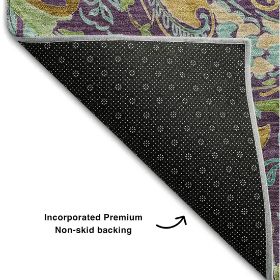 8' Purple Green And Blue Paisley Washable Round Rug With UV Protection Photo 6