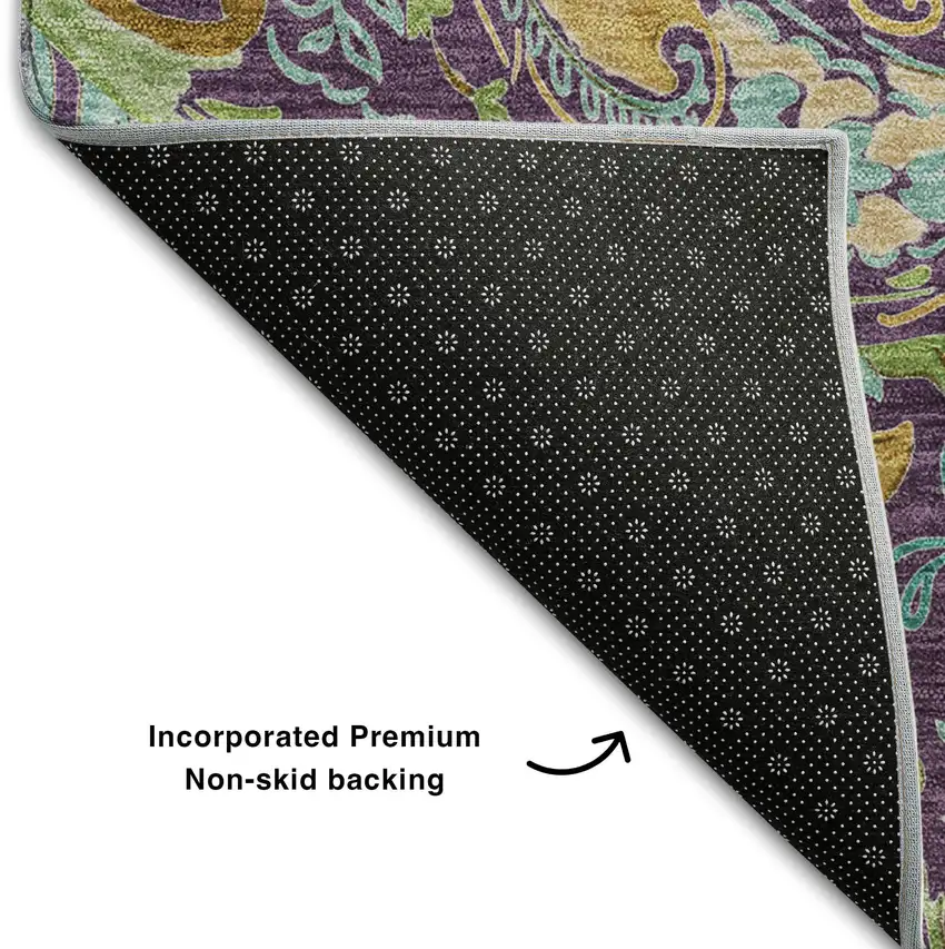 8' Purple Green And Blue Paisley Washable Round Rug With UV Protection Photo 6