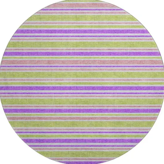 8' Purple Green And Blush Striped Washable Round Rug With UV Protection Photo 3